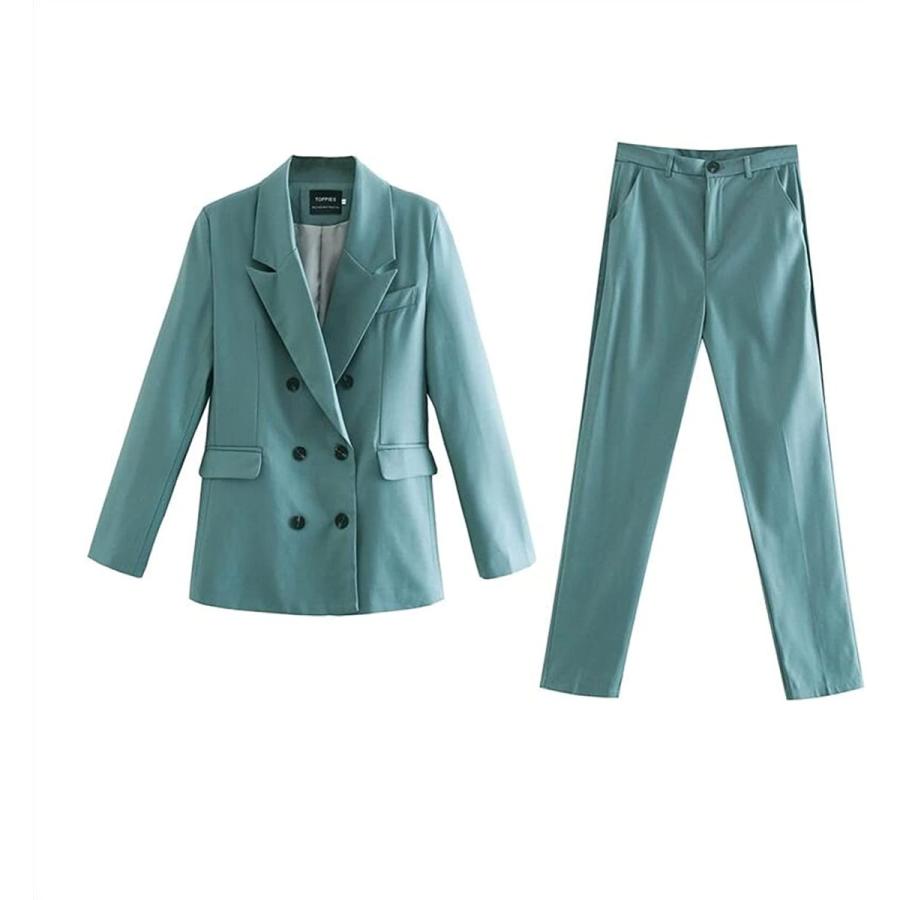 スプリングブレザーパンツ2つのペリスセット女性二重抽選スーツジャケットハイウエストパンツ (Color Light gr(sd09220)