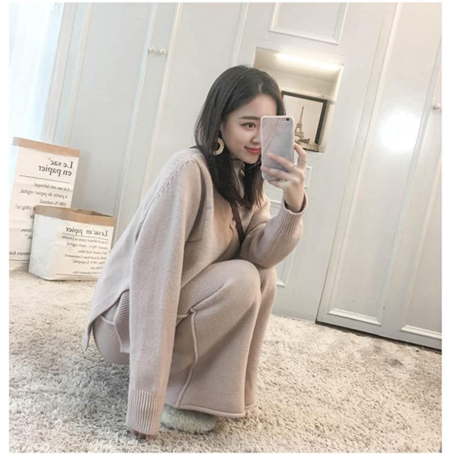 Vネック ニット ワイドパンツ レディース セットアップ パンツスーツ  