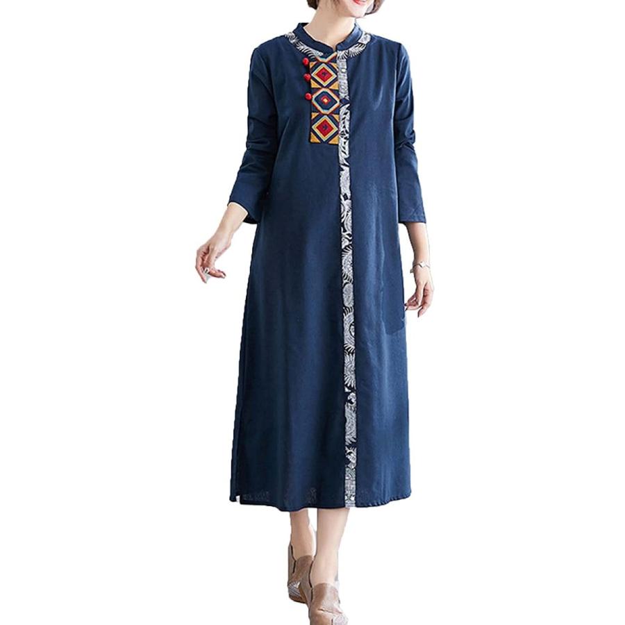 レトロロングスカート刺繍の中国風長袖ドレス女性の民族衣装(チベット