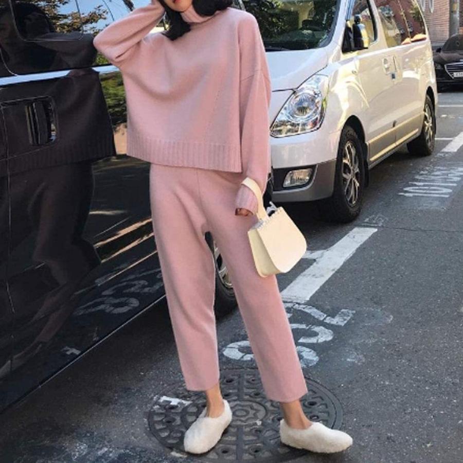 Xleve 春の冬ニットトラックスーツタートルネックスウェットファッション女性のスーツの服2ピースセットパンツ女性 Col Sd Sd ストーンオークガーデン 通販 Yahoo ショッピング