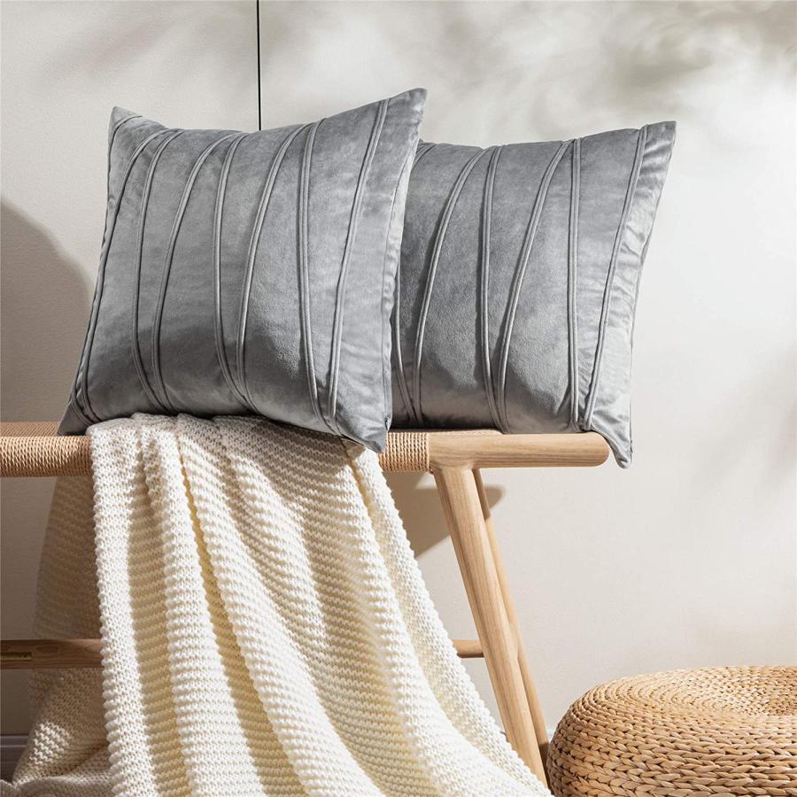 Topfinel クッションカバー 北欧 斜線 45×45cm 2セット グレー（全6色