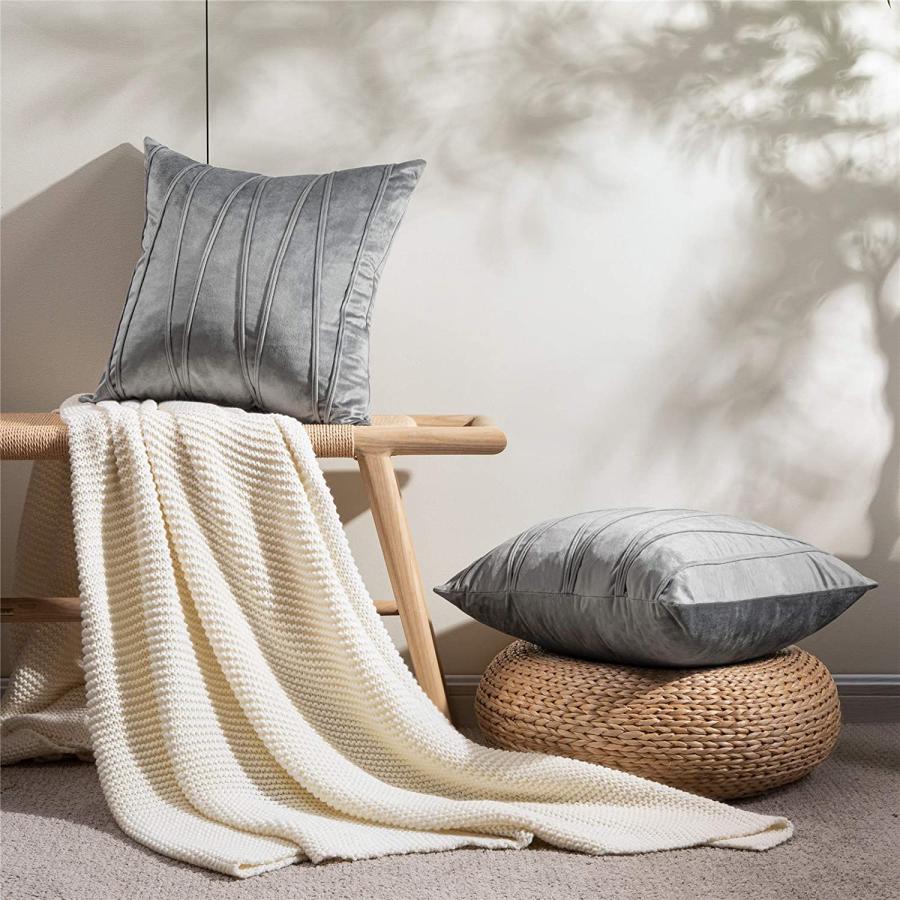 Topfinel クッションカバー 北欧 斜線 45×45cm 2セット グレー（全6色