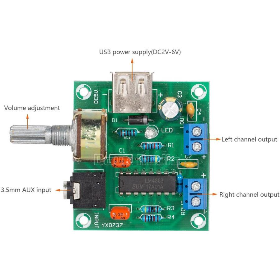 5W×2 Mini パワーアンプ オーディオ スピーカアンプ DC5V USB ステレオ