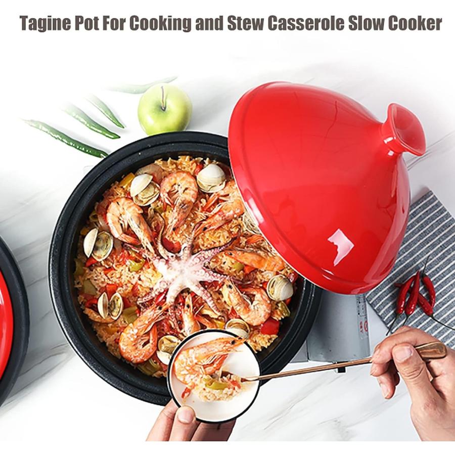 タジン鍋 ホーロー鋳鉄タジン調理鍋 セラミック円錐形の密閉蓋付き