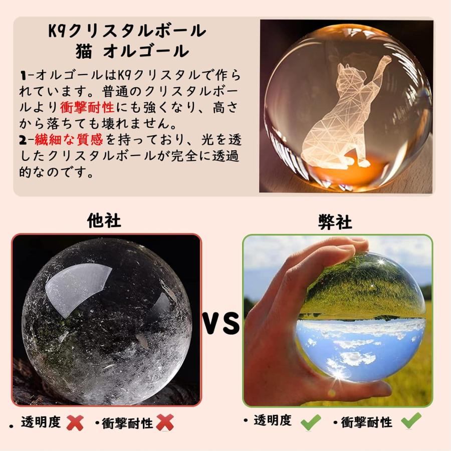 オルゴール 猫 クリスタル ボール 間接照明 LEDライト USB充電式 投影