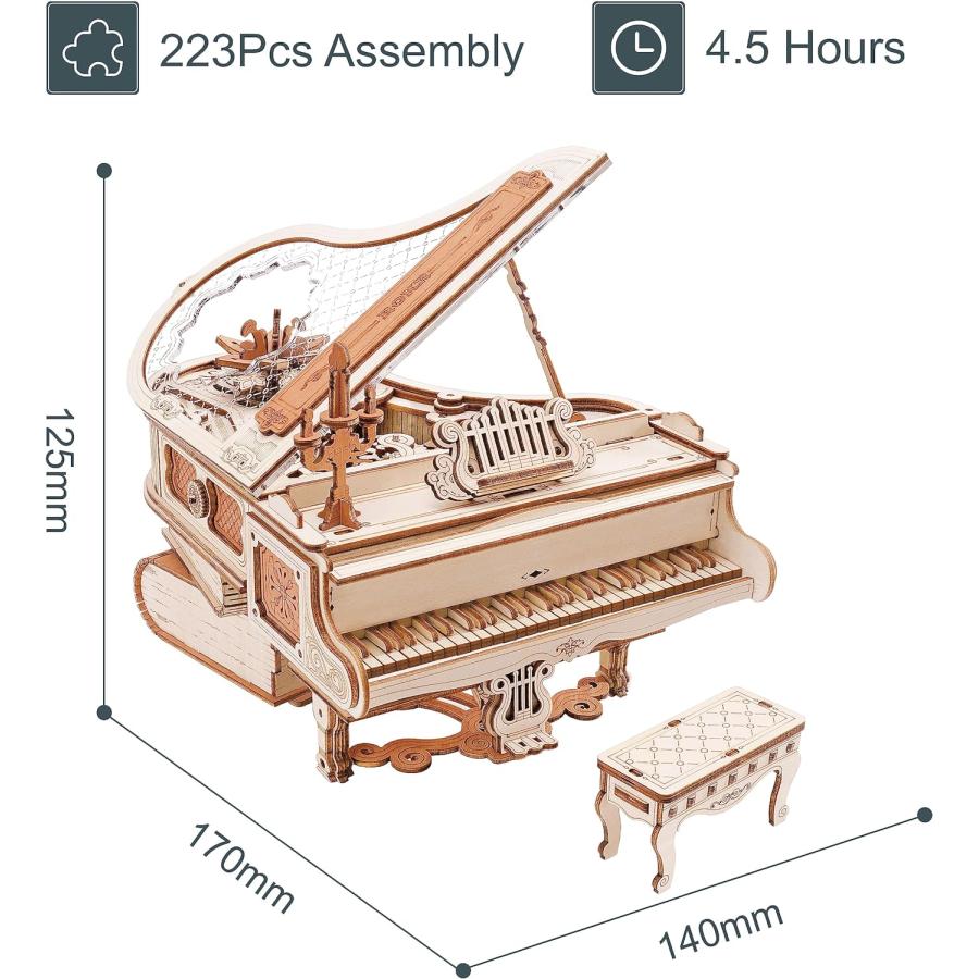 立体パズル ピアノ メカニカル オルゴール 自動再生 電池不要 木製 3D