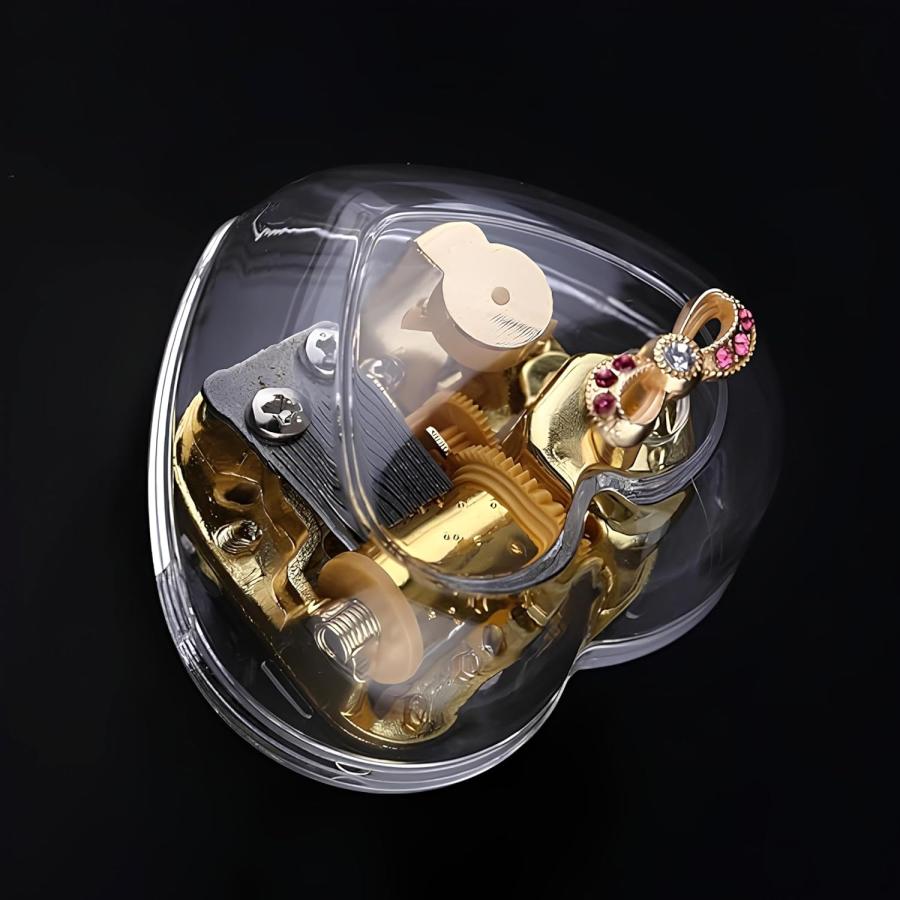 ハッピーバースデー 木製アクリルクリアハート型オルゴール 楽しい