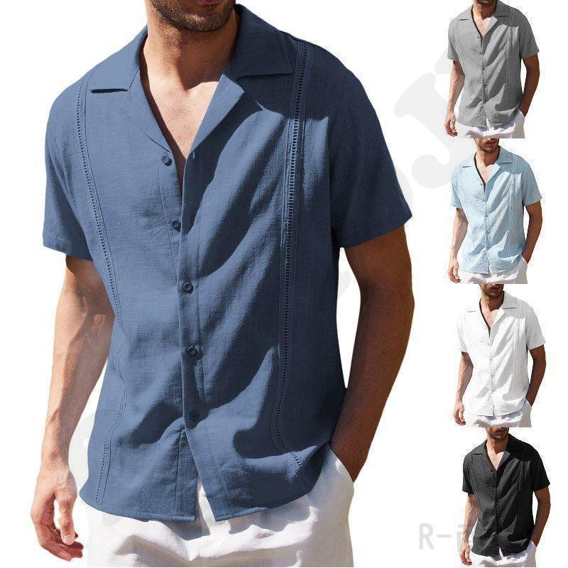 リネンシャツ 開襟シャツ メンズ 半袖 無地 涼しい オープンカラー カジュアルシャツ 男性 Vネック メンズ ファッション 定番 オシャレ 亜麻 | 