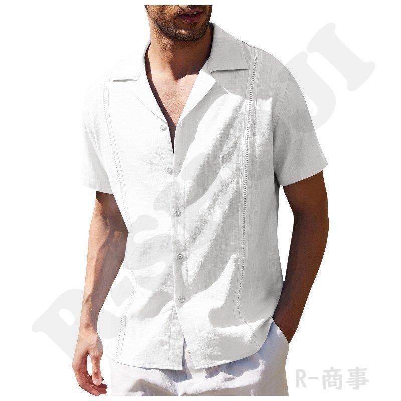 リネンシャツ 開襟シャツ メンズ 半袖 無地 涼しい オープンカラー カジュアルシャツ 男性 Vネック メンズ ファッション 定番 オシャレ 亜麻 |  | 11