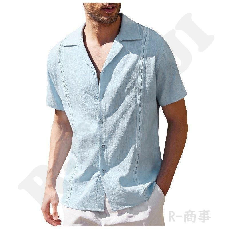 リネンシャツ 開襟シャツ メンズ 半袖 無地 涼しい オープンカラー カジュアルシャツ 男性 Vネック メンズ ファッション 定番 オシャレ 亜麻 |  | 13