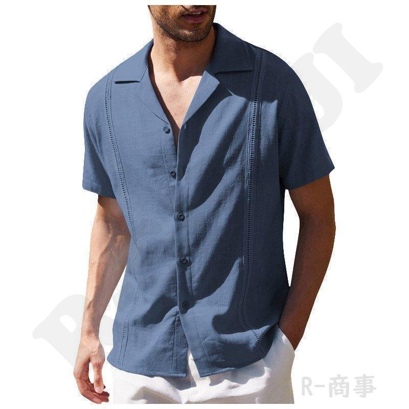 リネンシャツ 開襟シャツ メンズ 半袖 無地 涼しい オープンカラー カジュアルシャツ 男性 Vネック メンズ ファッション 定番 オシャレ 亜麻 |  | 15