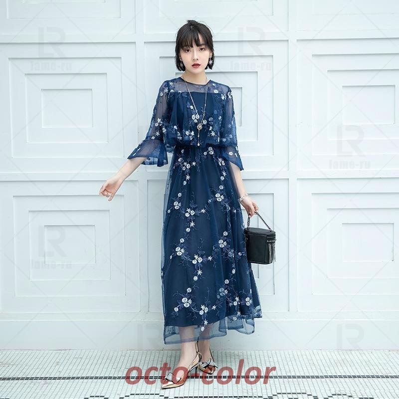 結婚式 パーティードレス 大きいサイズ ワンピース マタニティ お呼ばれ レース フリル ドレス マキシ きれいめ 楽チン 女子会 食事会 デート
