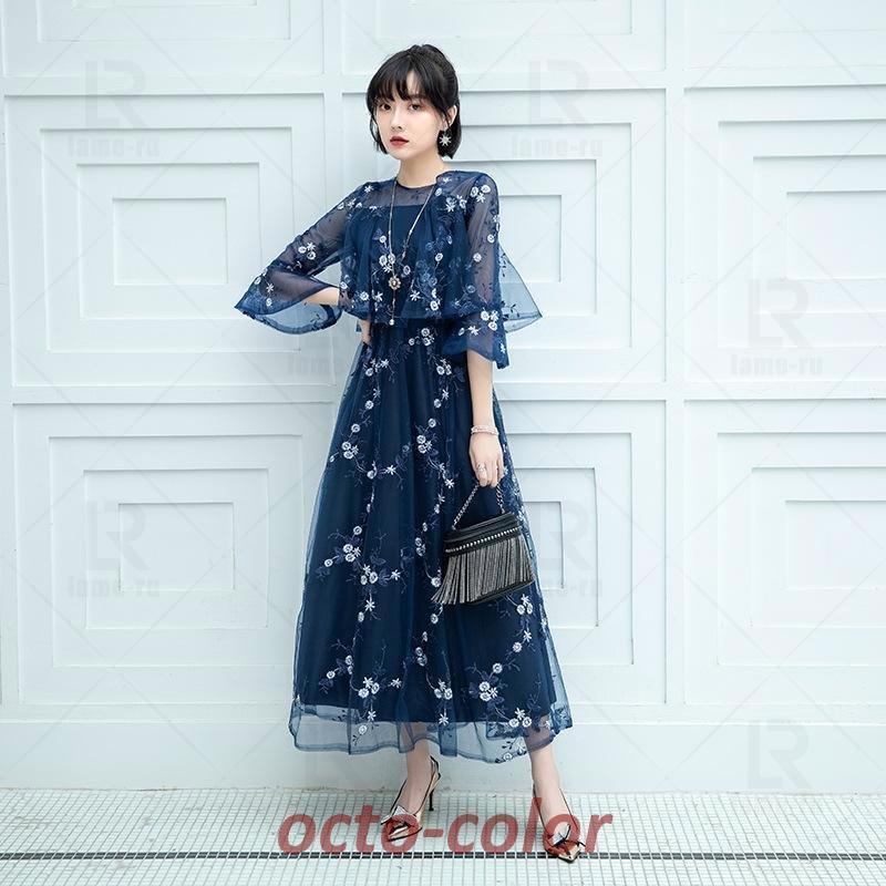 結婚式 パーティードレス 大きいサイズ ワンピース マタニティ お呼ばれ レース フリル ドレス マキシ きれいめ 楽チン 女子会 食事会 デート