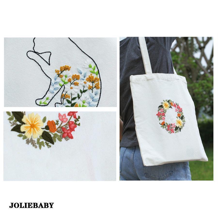 刺繍トートバッグ材料キット 手芸材料セット 手作り エコバッグ 花