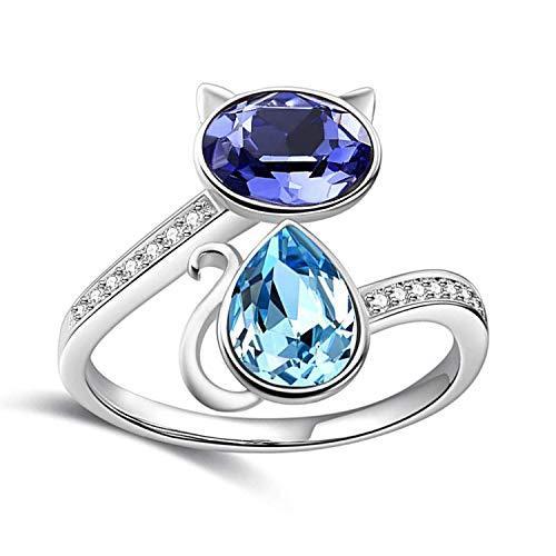 いラインアップ ブルーパープルクリスタル キャットリング スターリングシルバー Aoboco 日本ではなかなか手に入らない海外の並行輸入品 逆輸入品 オーストリア産かわいいペット子猫 猫愛好家への 調節可能なオープンリング メンズアクセサリー Aou Edu Sd