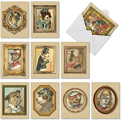 Pup Portraits all-occasion Joke Greeting Card 10 Assorted Blank Note Cards 絵手紙、カード紙