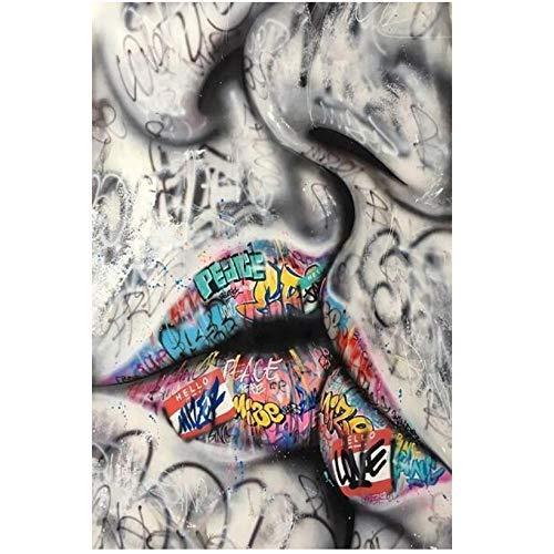 販売数激少 Lover Kissing Banksy グラフィティアートプリント キャンバス絵画 ウォールアート セクシーな唇 ポスター 抽象 ストリート ポップ クリアランス早割 Mi Mitarmilan Com