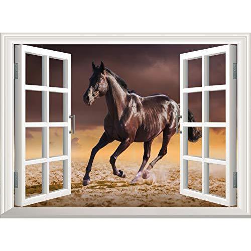 3D Window Wall Sticker Black Horse Wall Decals Removable Wall Mural Creativ