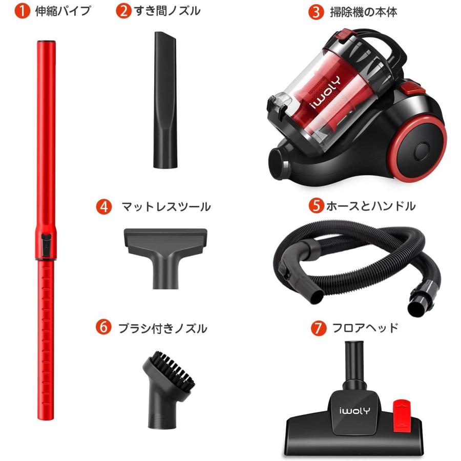 iwoly 掃除機 キャニスター 20000Pa 超強力吸引 ハイパワー 小型 軽量
