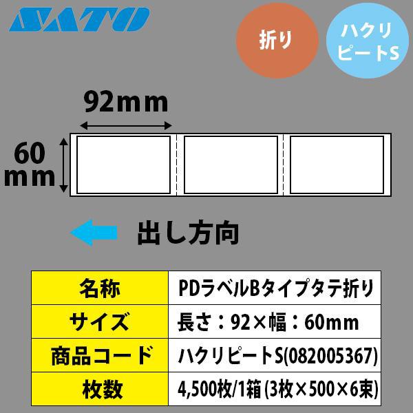 PDラベル 物流ラベル Bタイプ タテ 折り ハクリピートS 92×60 白無地 082005367 SATO サトー 純正の画像