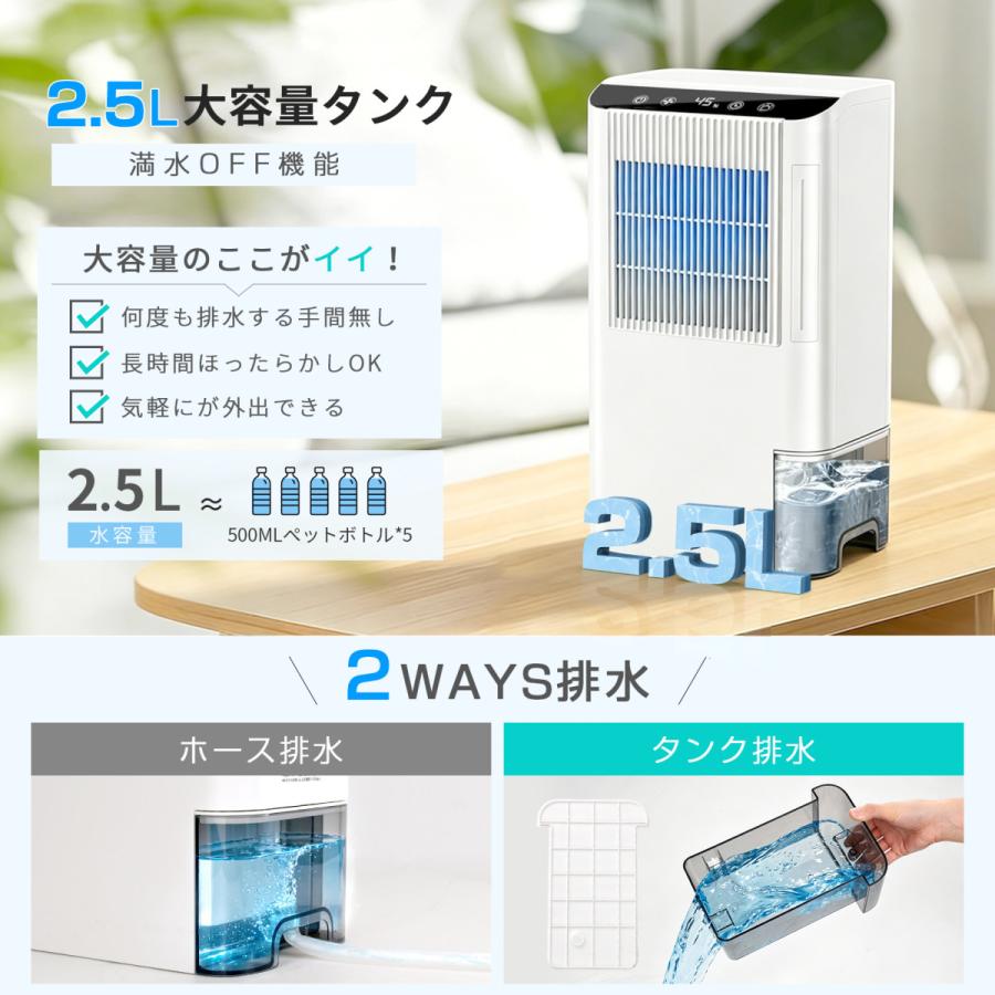 除湿機 デシカント式 衣類乾燥 除湿器 大容量2.5L 湿気取り タイマー