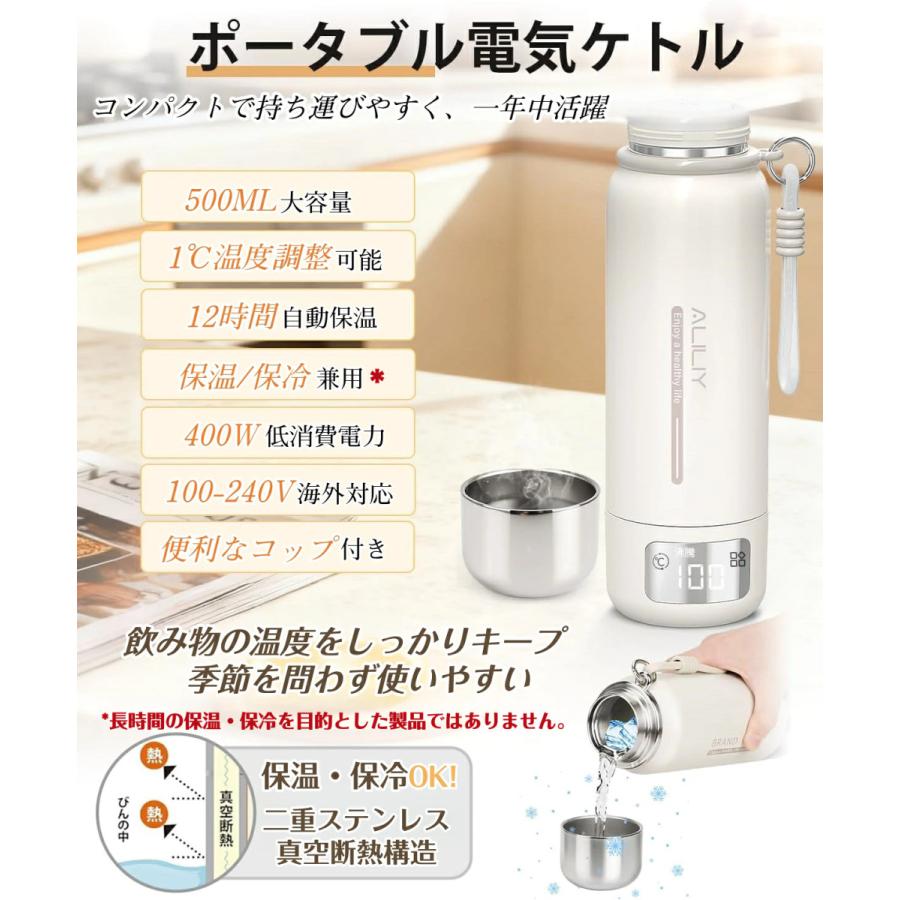 電気ケトル ポータブル 真空断熱構造 保温保冷 316ステンレス トラベル