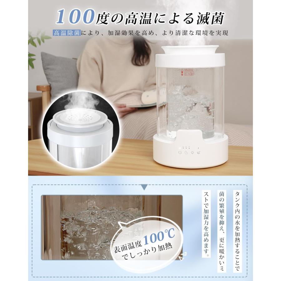 加湿器 スチーム式 加熱式 3L大容量 二重構造ガラス 500ml/h加湿量