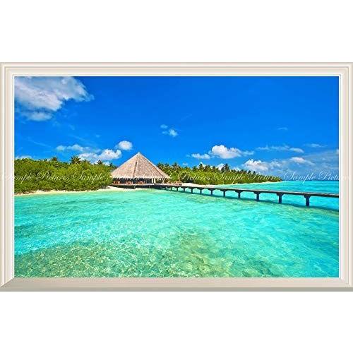 絵画風 壁紙ポスター 壁紙 はがせるシール式 窓の景色 キャラクロ モルディブ バンガロー 桟橋 海