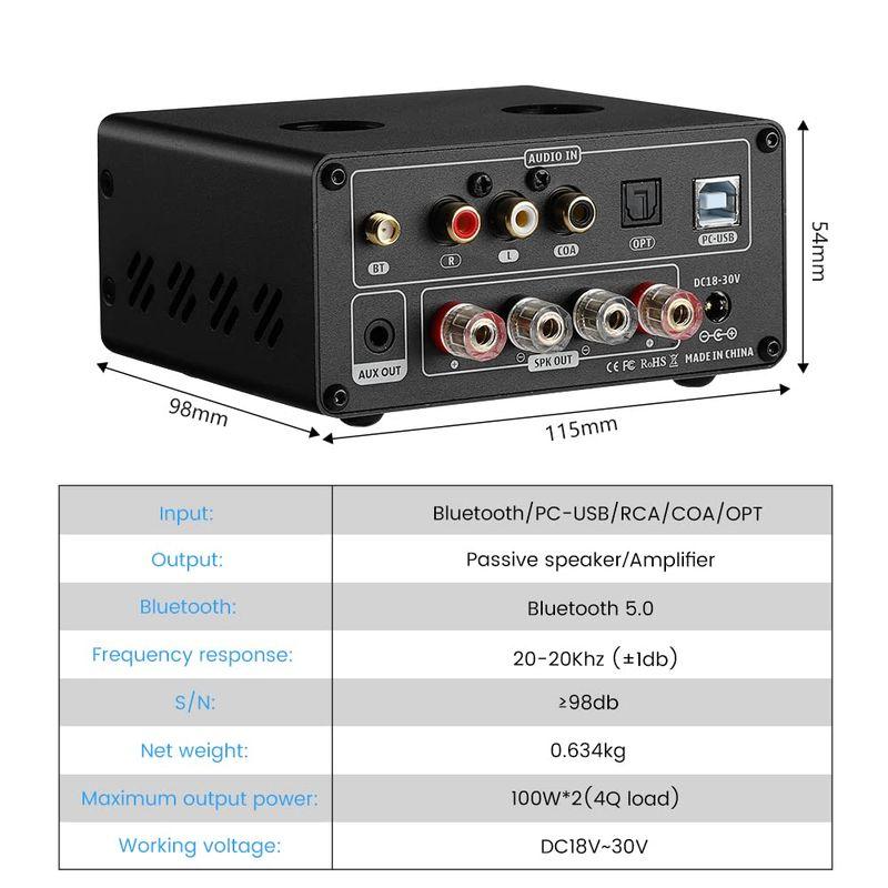 AIYIMA T9 Bluetooth 5.0 100W*2チューブアンプ 2.0チャンネル 真空管 USB DACステレオHiFiホームオ USB T9 Bluetooth 100W*2チューブアンプ 0チャンネル 真空管 DACステレオHiFiホームオ テレビ