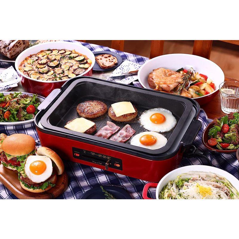 D&S ディーアンドエス ホットプレート DS.8557 レッド 深型 焼く・煮込む・蒸す オリジナルレシピ付(20品目) 20品目 ディーアンドエス ホットプレート DS レッド 深型 焼く 煮込む 蒸す オリジナルレシピ付