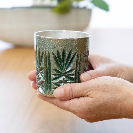公式 | 薩摩錫器工芸館(株) 錫 タンブラー 切子オンザロック 緑吹雪漆加工 200ml [No.155-1] 桐箱付き 贈答用 プレゼント 贈り物の画像