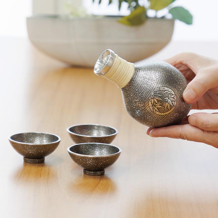 公式 | 薩摩錫器工芸館(株) 錫 とっくり 竹 黒吹雪漆加工 200ml [No.61-1] 桐箱付き 贈答用 プレゼント 贈り物_2