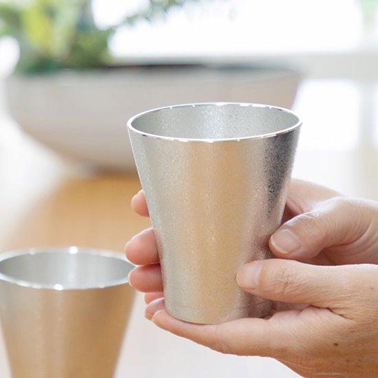 公式 | 薩摩錫器工芸館(株) 錫 ペアタンブラー フリーカップゼロ 白吹雪加工 260ml [No.77A-1-2] 桐箱付き 贈答用 プレゼント 贈り物の画像