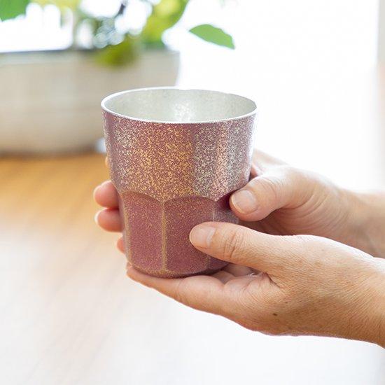 公式 | 薩摩錫器工芸館(株) 錫 タンブラー 八面グラス 紫吹雪漆加工  250ml [No.94B-2] 桐箱付き 贈答用 プレゼント 贈り物の画像