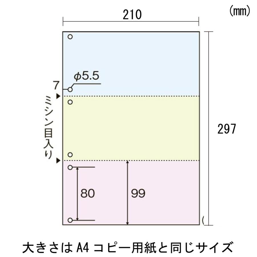 伝票用紙 A4判 3分割 6穴 カラー ミシン目 切り離し 格安 青 緑 : 幸手