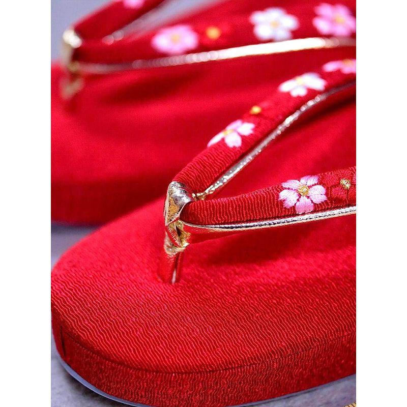 七五三 草履 kzr-2 赤地・サクラ柄(16.5cm) 5cm 七五三 草履 kzr 赤地 サクラ柄 　 絹