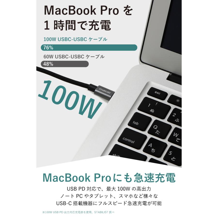 【小型/PC充電対応】 100W USB-C PD 1m 急速充電ケーブル eMarker搭載 Type-C to C typec iPhone 15 max データ転送 充電コード ctoc USBC 高速 | ブランド登録なし | 03
