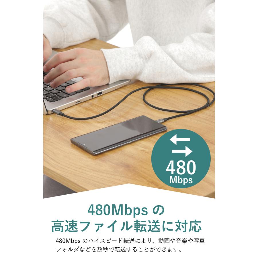 【小型/PC充電対応】 100W USB-C PD 1m 急速充電ケーブル eMarker搭載 Type-C to C typec iPhone 15 max データ転送 充電コード ctoc USBC 高速 | ブランド登録なし | 07