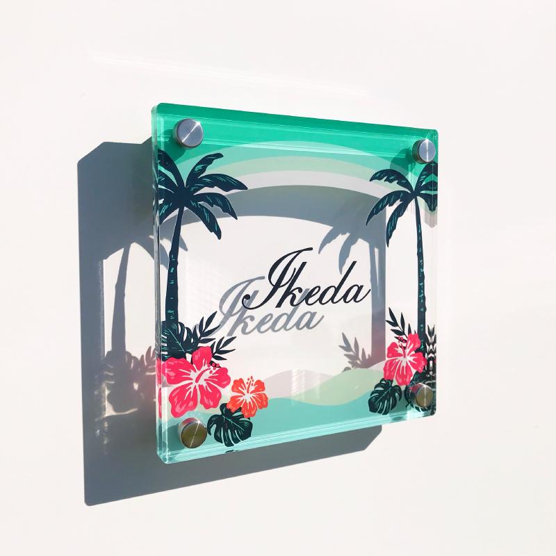 新築 プレート 植物 アクリル表札 パステルハワイアン リゾート 表札 デザイン その他表札 ネームプレート 戸建 手作り 国産 表札 ハワイ 職人 日本製 国産 ネームプレート ショップサイン