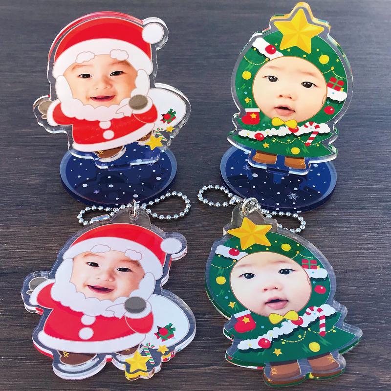 顔はめキーホルダー/スタンド クリスマス】 ベビー キーホルダー 写真
