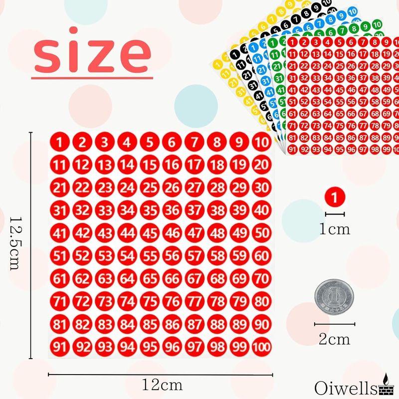 Oiwells 数字 シール 丸シール 番号シール ナンバー 防水 白文字 10mm 5色(25枚)｜savoia｜06