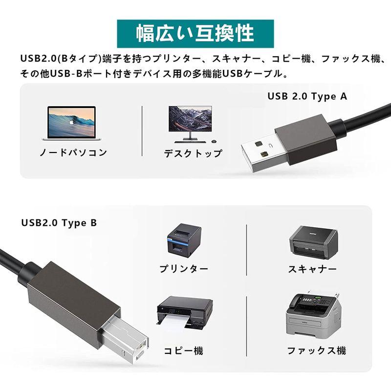 プリンターケーブル (2m, グレー) Popolier USB2.0ケーブル タイプAオス - タイプBオス 480Mbps高速データ転送｜savoia｜07
