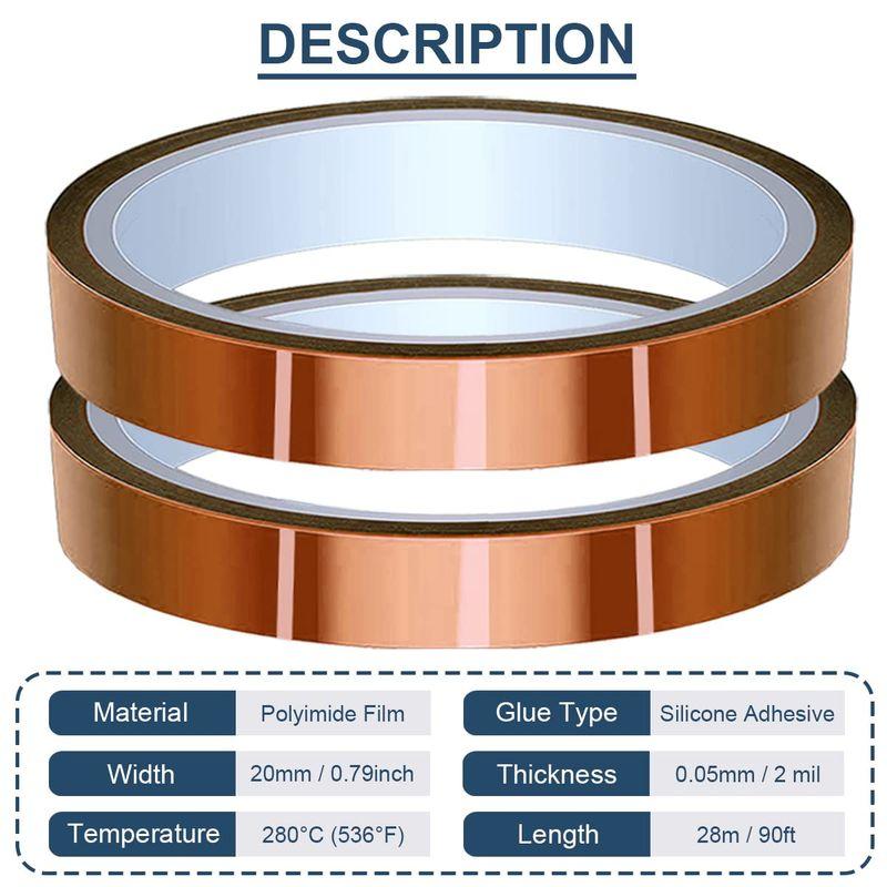 DAOKAI 2個ール 20mm x 28m(90フィート) 高温テープ 高温テープ ポリイミド耐熱テープ サーマルテープ カプトンテープ｜savoia｜08