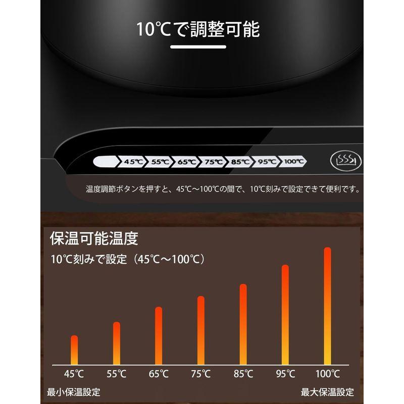 AZMKOO 電気ケトル コーヒー ドリップケトル 1.0L 1200W コーヒーポット 温度調節 (5℃単位) 保温機能 空焚き防止PSE｜savoia｜02