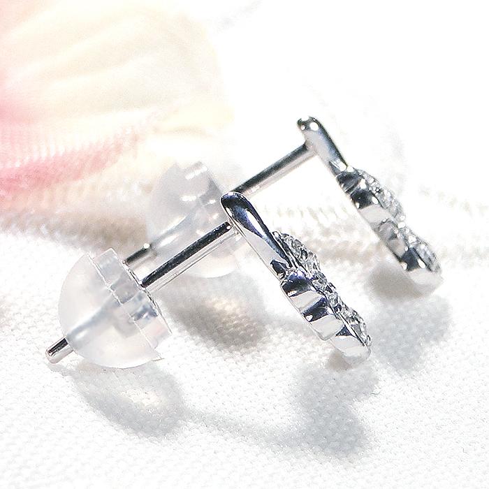 K10WG 三つ葉 クローバー ダイヤモンド ピアス 0.1ct 送料無料 10金
