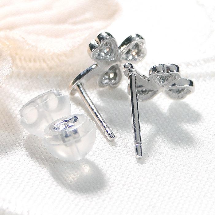 K10WG 三つ葉 クローバー ダイヤモンド ピアス 0.1ct 送料無料 10金