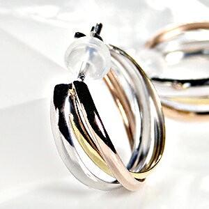 フープピアス ピアス トリプルカラー 18k 18金 YG PG 14k WG 3連 3色