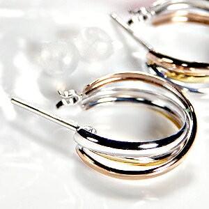 フープピアス ピアス トリプルカラー 18k 18金 YG PG 14k WG 3連 3色
