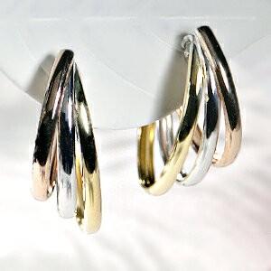 フープピアス ピアス トリプルカラー 18k 18金 YG PG 14k 14金 WG 3連 3色 地金ピアス SAP0008