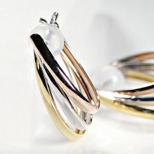 フープピアス ピアス トリプルカラー 18k 18金 YG PG 14k 14金 WG 3連